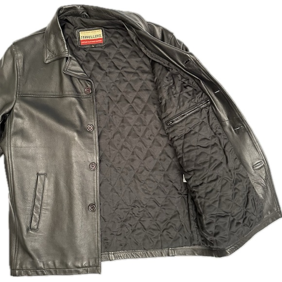 Vintage Travellers Leather Large Coat Jacket Black with Pockets 90s Y2K - Picture 4 of 7